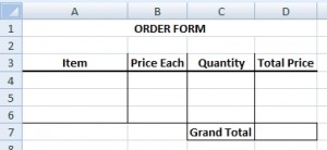 Empty template for Order Form