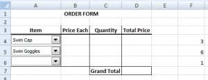 Order form with combo boxes