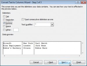 Text to columns (comma) - step 2