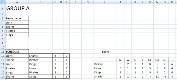 Excel Tournament Fixture Generator