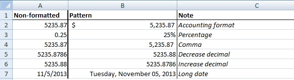 excel exercise number format